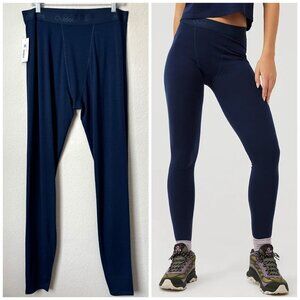 NEW Outdoor Voices XL Merino Wool Long John Logo Stretch Waist Navy Women's